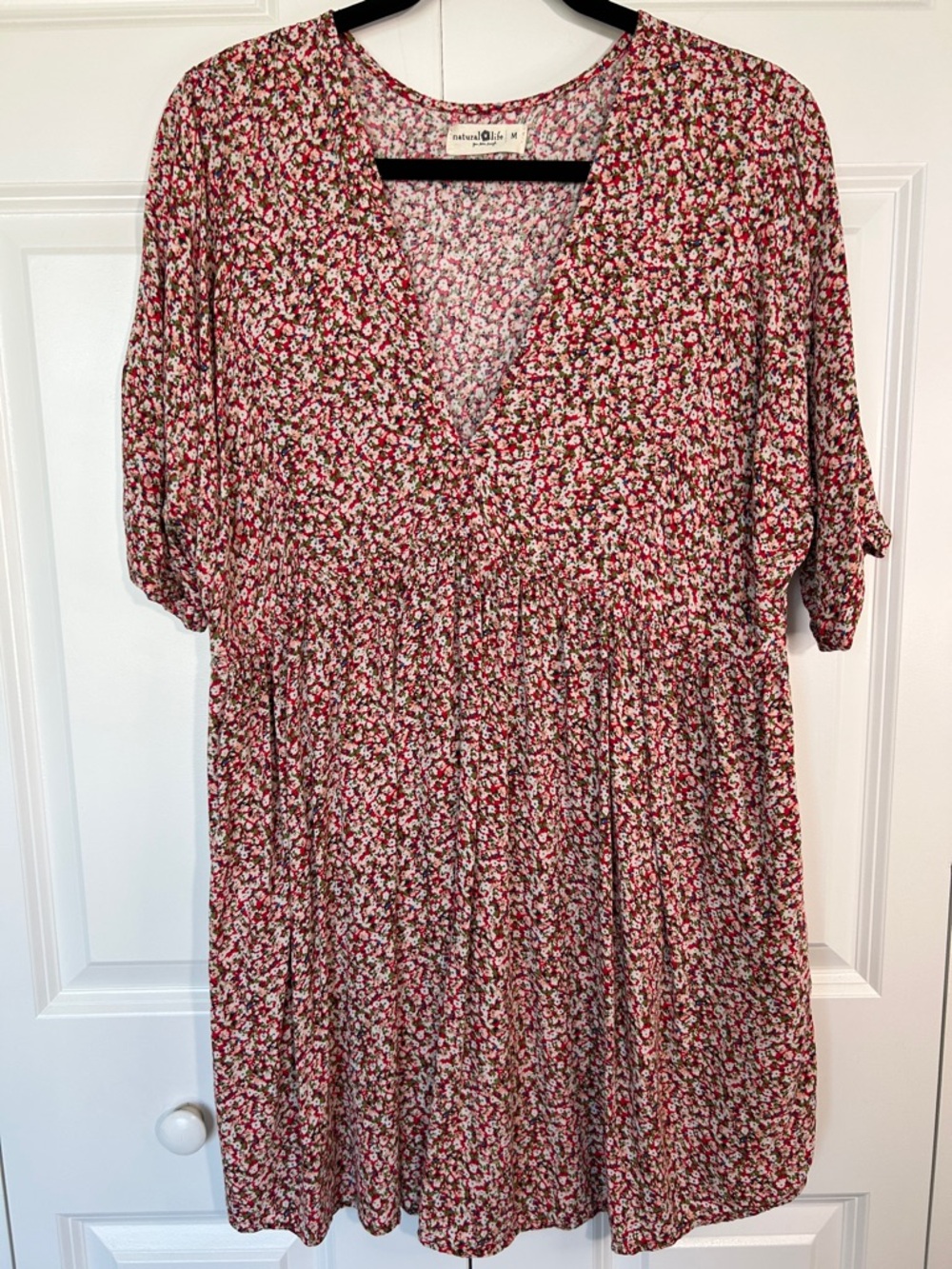 NATURAL LIFE Red Floral V-Neck Mini Dress